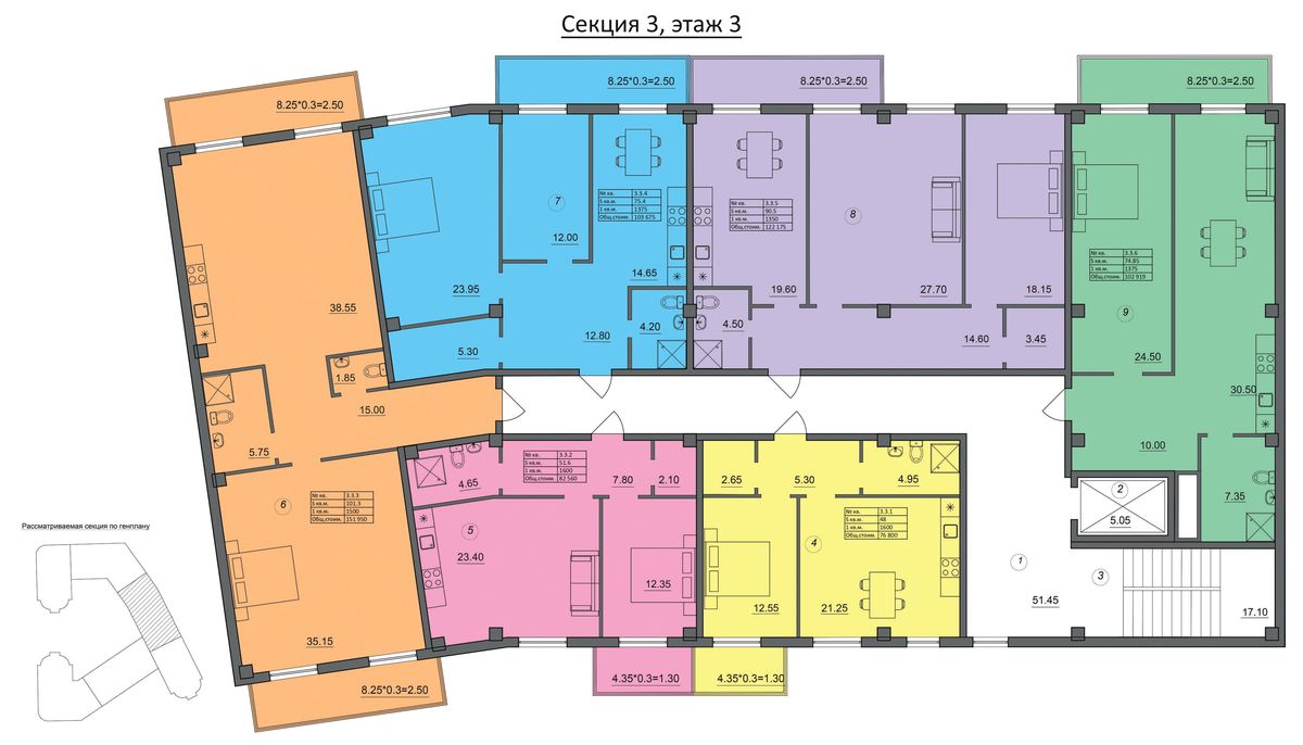 План поверху • Секция 3 (Типовой этаж)